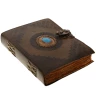 Leather Journal with Embossed Plant Ornaments and a Blue Natural Stone